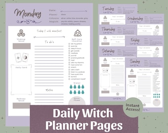 Daily Witch Planner Printable | Pagan Daily Ritual Planner Pages, Moon & Planet Tracker, Witchcraft Organizer PDF