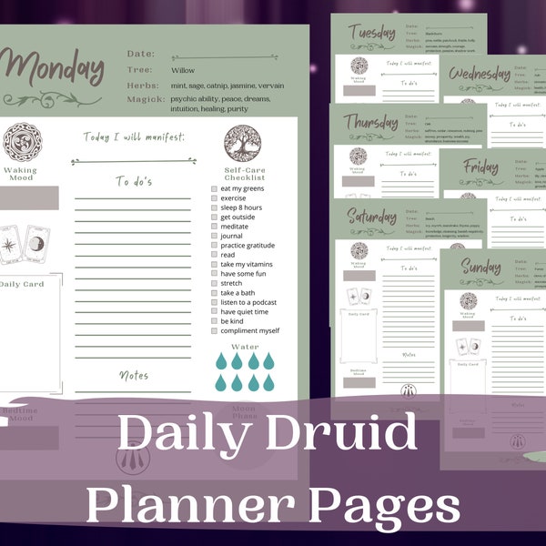 Daily Druid Planner Pages, Druid Printables, Printable Druid Planner, Druid Planner, Druid Pages