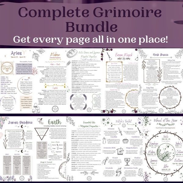 Complete Grimoire Page Bundle, Grimoire Pages, Grimoire Printables, Witch Printables, Book of Shadows, Beginner Witch