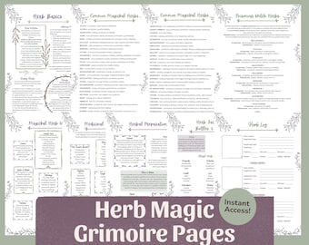 Herbal Magic Grimoire Pages (9 Pages) | Green Witch Herb Guide, Magical Herbs & Remedies Printable PDF