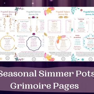 Seasonal Simmer Pots Grimoire Page, Grimoire Printables, Witch Printables, Book of Shadows, Kitchen Witch