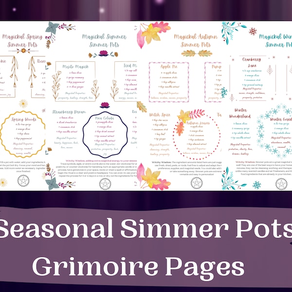 Seasonal Simmer Pots Grimoire Page, Grimoire Printables, Witch Printables, Book of Shadows, Kitchen Witch