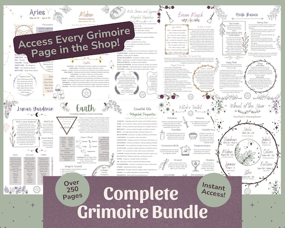 Complete Grimoire Bundle (240+ Pages) | Book of Shadows Printable, Witchcraft PDF, Beginner Witch Kit, Planner & Prompts Included