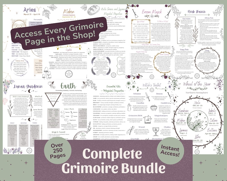 Complete Grimoire Bundle (240+ Pages) | Book of Shadows Printable, Witchcraft PDF, Beginner Witch Kit, Planner & Prompts Included image 1