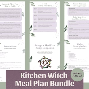 Kitchen Witch Meal Plan Bundle (Vegan) | Food Magic & Manifestation Recipes, 7 Intention-Based Plans, Witchcraft Printable PDF