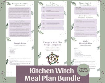 Kitchen Witch Meal Plan Bundle (Vegan) | Food Magic & Manifestation Recipes, 7 Intention-Based Plans, Witchcraft Printable PDF