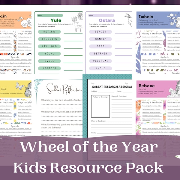 Wheel of the Year Kids Resource Pack, Pagan Kids, Pagan Kids Resources, Witch Printables, Pagan Holidays, Sabbat Pages