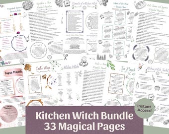 Kitchen Witch Grimoire Bundle (33 Pages + E-book) | Food Magic Printables, Herbal & Kitchen Witchcraft, Book of Shadows Pages, Witch PDF