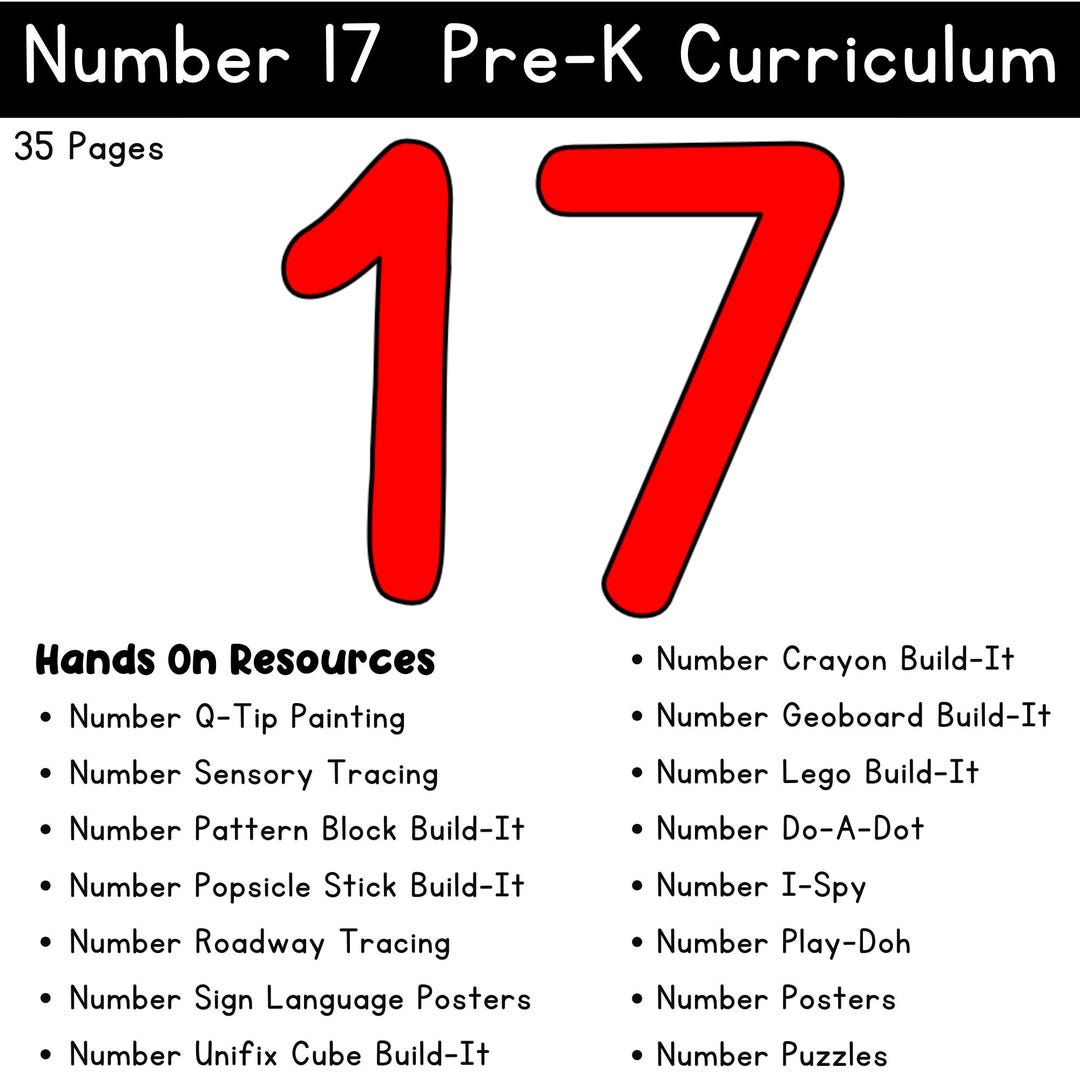 Number 17 Curriculum | Digital Download Products | Teacher Resources - Etsy