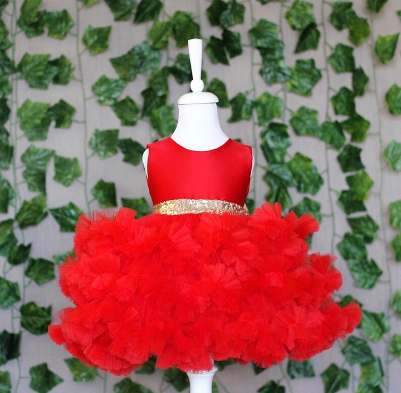 red fluffy dress