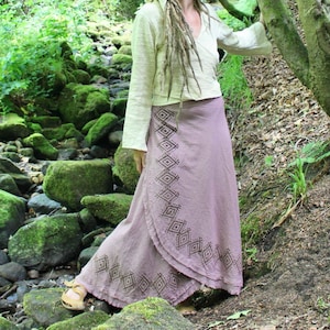 Cotton Maxi Wrap Skirt • Natural Earthy Clothing • Raw Cotton Block Print Rose Maxi Skirt Women • Long Boho Festival Shakti Skirt • Calluna