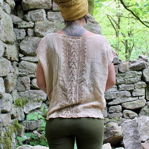 Natural Cotton Block Print Top • Tribal Beach Cover Up • Summer Gaia Top Women • Earthy Natural Clothing • Linen Festival Wear • Calluna