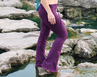 Pflaume Baumwolle Ausgestelltes Yoga Hose 5 FARBEN • Bequeme Leggings Yoga Hose • Schlaghosen Farn Flares • Festival Kleidung Frauen • Calluna