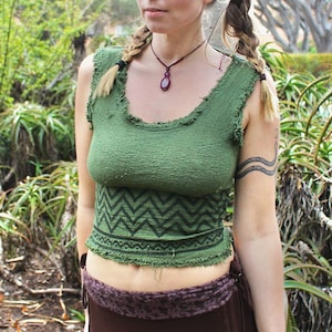 Rohe Baumwolle Tribal Crop Top • Block Print Earth Top • Weißes Schnür-Crop • Erdige ausgefranste natürliche Kleidung Leinen Festival Kleidung • Calluna