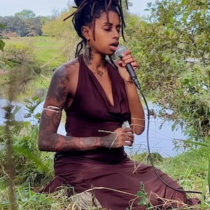 The Chantress Dress • Cowl Neck Midi Dress • Side Split Long Dress • Boho Maxi Dress Women • Goddess Dance Wear • Backless Dress • Calluna