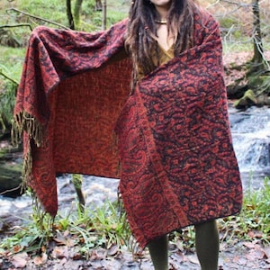 Chal Paisley • Chal bohemio unisex • Chal Suraya • Bufanda tipo manta para festivales • Capa de lana vegana • Bufandas cálidas de invierno para mujer (Reino Unido) • Calluna