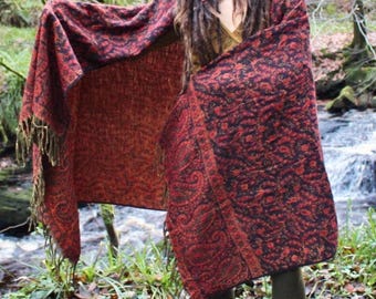 Paisley Shawl Wrap • Unisex Boho Wrap • Suraya Shawl • Festival Blanket Scarf • Vegan Wool Cape • Warm Winter Scarves Women UK • Calluna