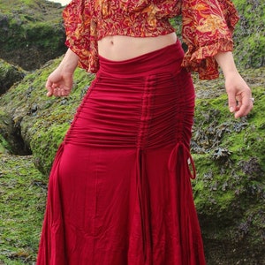 Red Flamenco Skirt • Long Goddess Skirt • Sexy Side Split Skirt • Tribal Fusion Dance Meera Mermaid Skirt • Bellydance Costume • Calluna