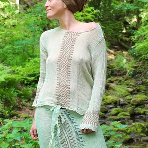 Natural Cotton Block Print Top • Tribal Long Sleeve Devi Top • Summer Blouse Women • Earthy Natural Clothing • Linen Festival Wear • Calluna