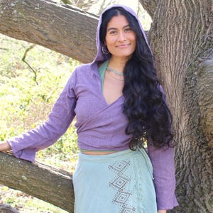 Raw Cotton Natural Wrap Top • Hooded Bell Sleeve Akashic Wrap Crop • Festival Flared Hood Top • Earthy Natural Tribal Wear • Calluna