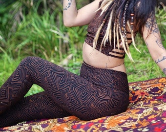 Peyote Leggings • Tribal Geometric Cotton Leggings • Yoga Leggings Women