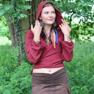 Raw Cotton Natural Wrap Top • Hooded Bell Sleeve Akashic Wrap Crop • Festival Flared Hood Top • Earthy Natural Tribal Wear • Calluna