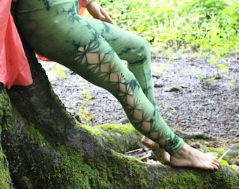 Geflochtene Batik Baumwoll Leggings • Stretch Yoga Leggings Damen • Bequeme Baumwoll Yoga Hose • Boho Psychedelische Hose • Calluna Kleidung