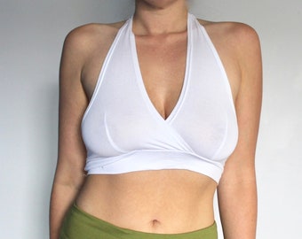 White Halter Yoga Bra • Festival Halter Neck Cropped Top • Asana Halter Bralette • Crop Top Bralet • no wire free Active Wear Women