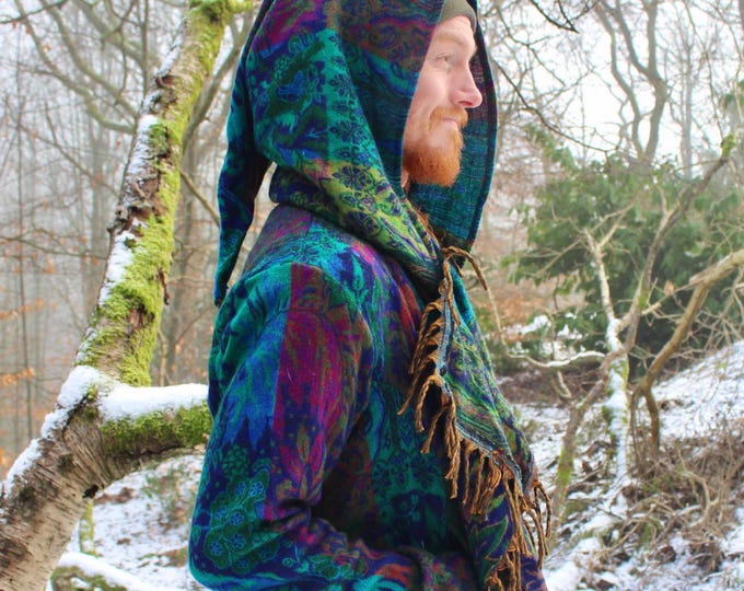 Wizards Cloak • Unisex Hooded Cape Coat • Warm Poncho Boho Winter Enchantment Cape • Vegan Wool Scarf • Long Jacket Poncho Shawl • Calluna