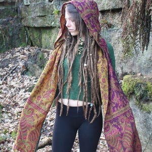 Paisley Hood Scarf • Unisex Boho Hooded Shawl Wrap • Blanket Hoodie Suraya Scarf • Vegan Wool Hood Scarf Cape • Warm Scarves Women • Calluna
