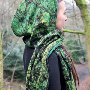 Paisley Hood Scarf • Unisex Boho Hooded Shawl Wrap • Blanket Hoodie Suraya Scarf • Vegan Wool Hood Scarf Cape • Warm Scarves Women • Calluna
