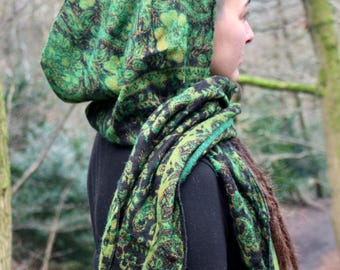 Paisley Hood Scarf • Unisex Boho Hooded Shawl Wrap • Blanket Hoodie Suraya Scarf • Vegan Wool Hood Scarf Cape • Warm Scarves Women • Calluna