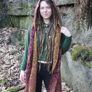 Paisley Hood Scarf • Unisex Boho Hooded Shawl Wrap • Blanket Hoodie Suraya Scarf • Vegan Wool Hood Scarf Cape • Warm Scarves Women • Calluna