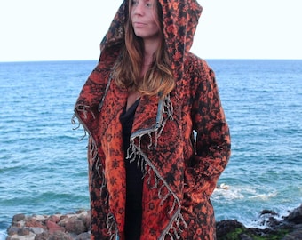 Hooded Festival Blanket Cloak • Enchantment Cloak • Unisex Paisley Cape Coat • Warm Winter Poncho • Vegan Wool Scarf • Long Boho Shawl