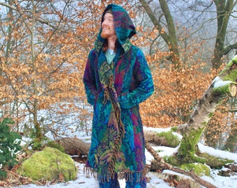 Wizards Cloak • Unisex Hooded Cape Coat • Warm Poncho Boho Winter Cape • Vegan Wool Scarf • Long Jacket Poncho Shawl • Calluna