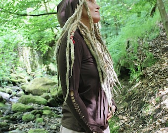 Cotton Yoga Hoodie • Lightweight Fitted Layering Hoody Women • Thumb Hole Elven Sweater • Slit Weave Long Sleeve Braided Top • Calluna