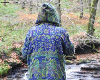 Boho Paisley Hoodie • Unisex Hooded Cape • Tassel Trim Hoody  • Long Hooded Coat Gypsystyle Hippy Festival Wear • Warm Gifts  • Calluna