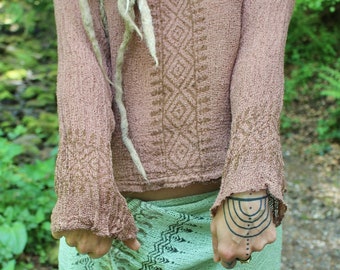 Natural Cotton Block Print Top • Tribal Long Sleeve Devi Top • Summer Blouse Women • Earthy Natural Clothing • Linen Festival Wear • Calluna