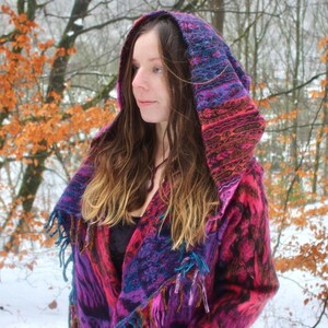 The Enchantment Cloak • Hooded Festival Blanket Cloak • Unisex Paisley Cape Coat • Warm Winter Poncho • Vegan Wool Scarf • Long Boho Shawl