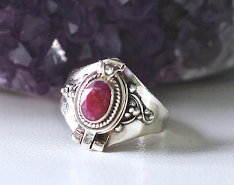 Anillo de veneno de rubí rojo • Joyería de cremación de plata 925