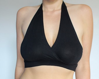 Black Halter Bralet • Plant Viscose Yoga Crop Top • Asana Bra