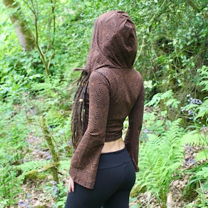 Tribal Cotton Hooded Top • Cinch Hoodie Women • Long Flared Sleeve Cotton Top • Hoody Top Witchy Sorceress Clothing • Calluna
