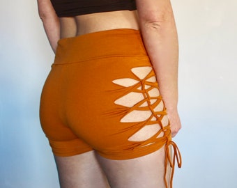 Fold Over Waist Lace Up Shorts • Festival Rave Bottoms • Amara Booty Shorts