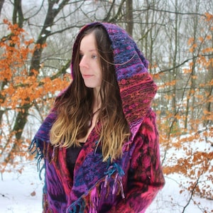 The Enchantment Cloak • Hooded Festival Blanket Cloak • Unisex Paisley Cape Coat • Warm Winter Poncho • Vegan Wool Scarf • Long Boho Shawl