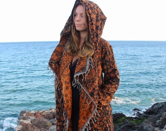 Hooded Festival Blanket Cloak • Enchantment Cloak • Unisex Paisley Cape Coat • Warm Winter Poncho • Vegan Wool Scarf • Long Boho Shawl