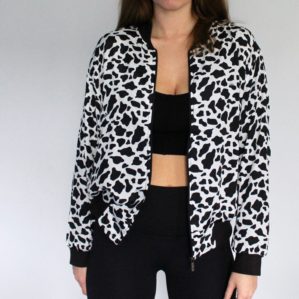 Cute Cow Floral Print Men's Bomber Jacket