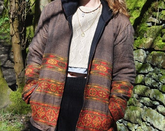 Embroidered Hoodie Jacket • Warm Winter Aztec Hoodie Coat • Unisex Boho Geometric Hoody • Tribal Festival Hooded Kulu • Calluna
