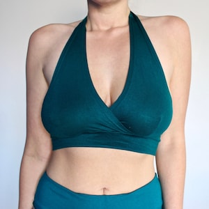 Teal Bra Halter Yoga Crop Top • Hater Neck Cropped Top Bralet • Halter no wire free Bralette • Active Wear Women • Boho Festival Asana Bra