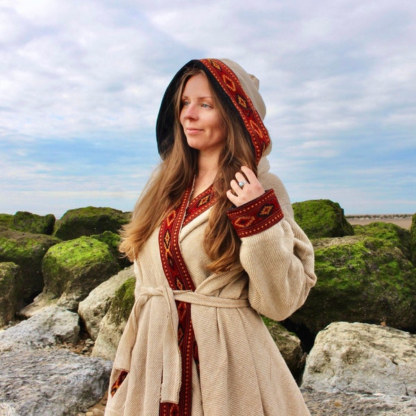 Shamanic Cloak with Hood • Unisex Cape Coat • Warm Hooded Blanket Shawl • Poncho Shawl Scarf • Long Festival Earthy Jacket • Calluna