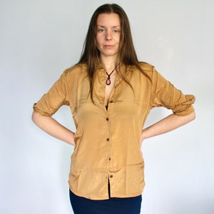 Gold Unisex Silk Shirt Retro Floral Print Long Sleeve Shirt - Etsy